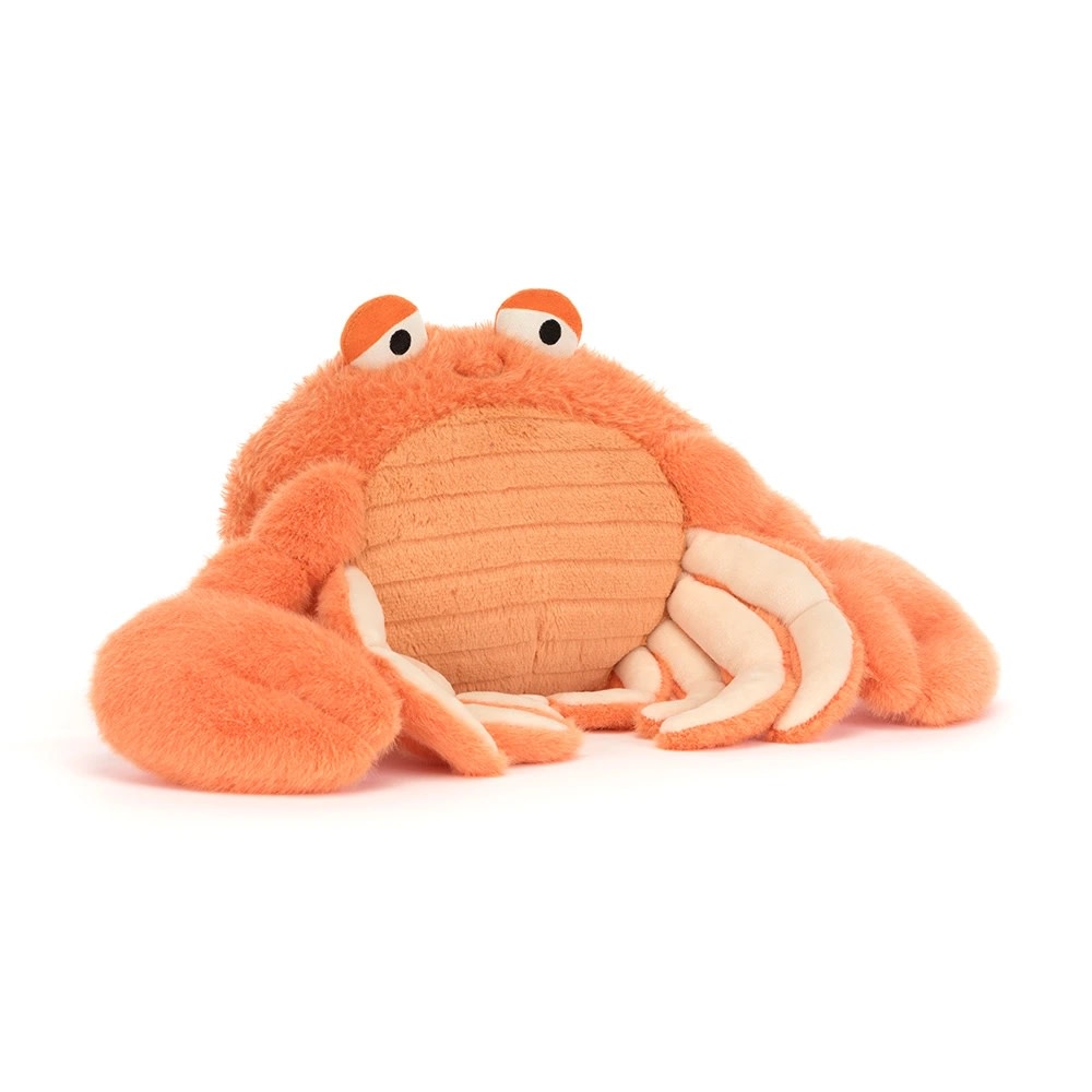 Jellycat Pinchsnap Crab, a fuzzy orange plush crab with large eyes and soft claws.