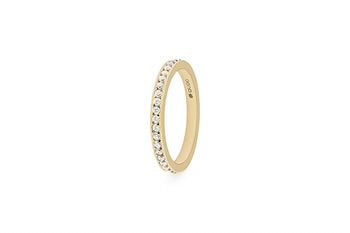 Gold Base Ring Eternity with a continuous band of small clear crystals.