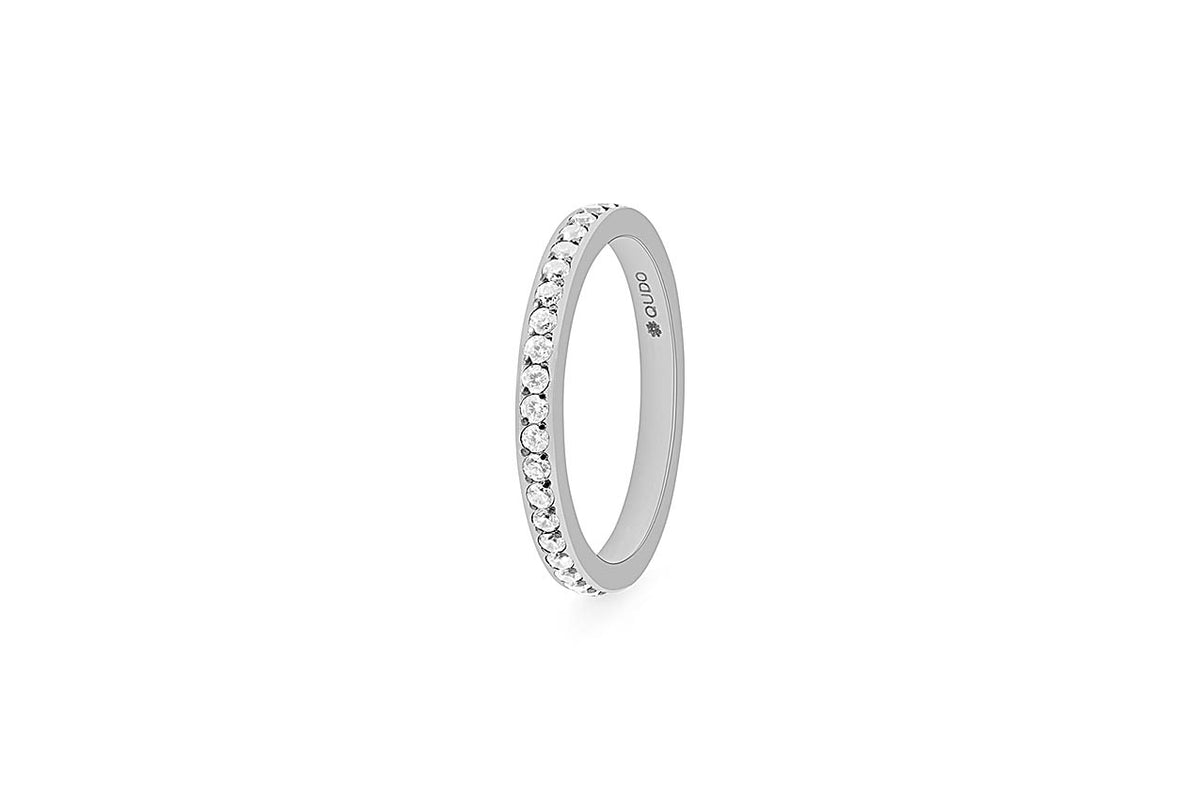 Silver Base Ring Eternity with a row of clear sparkling crystals set in a polished band.