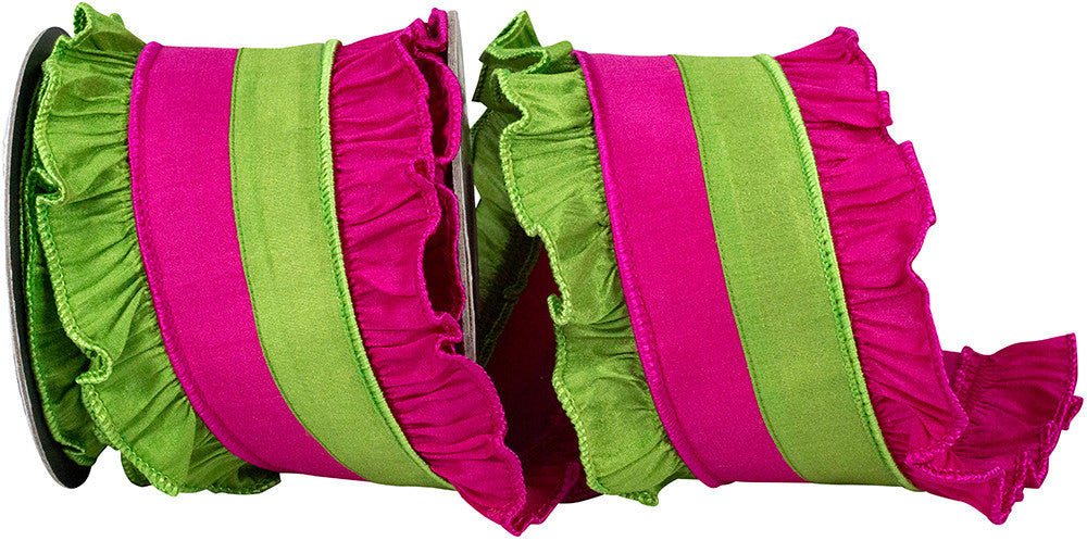 Citrus fuchsia dupioni ribbon with festive ruffles and wired edges