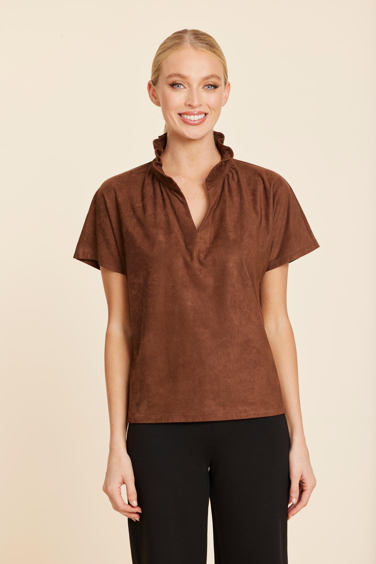 Alice faux suede top in Brown