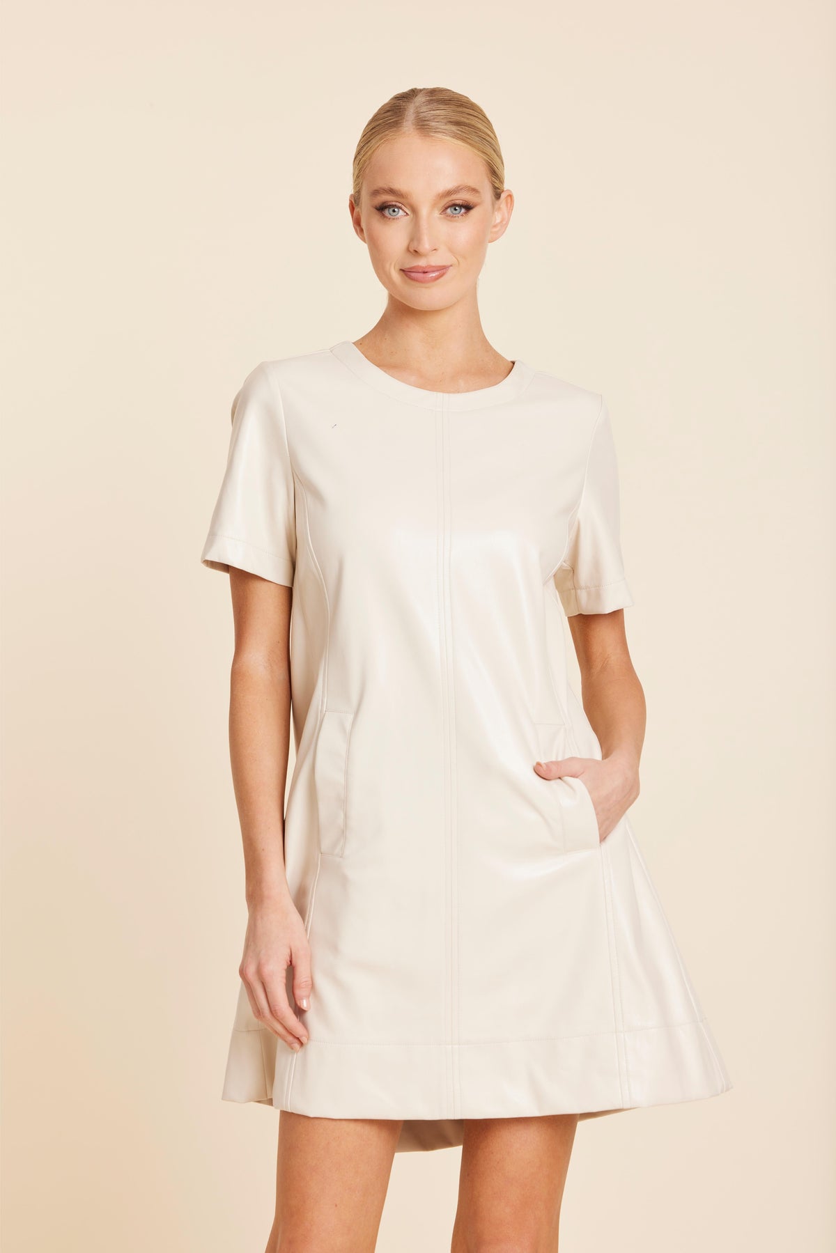 Serena faux leather dress — Creme