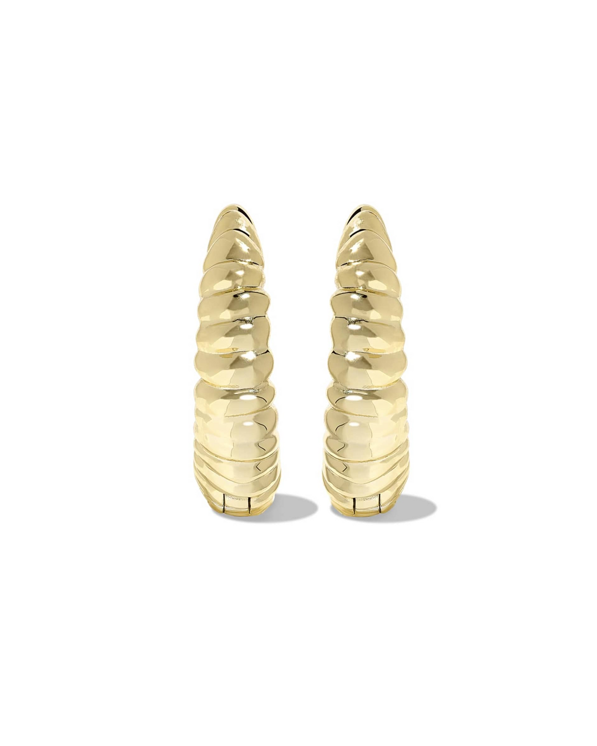 A pair of gold Sandy Hoop Earrings with a sculptural, ribbed texture and a tapered silhouette.