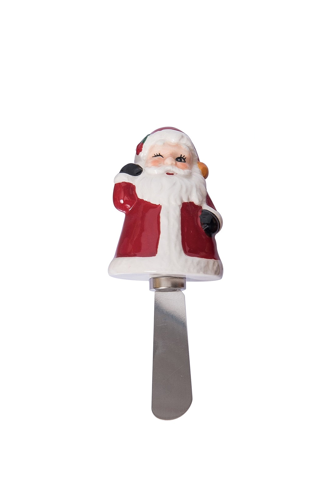 Vintage-style Santa Claus spreader with a ceramic handle and stainless steel blade.