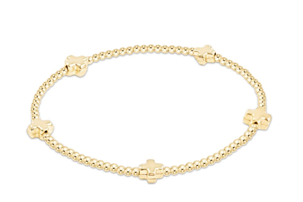 Signature Cross Small Gold Pattern 2mm Bead Bracelet - Gold