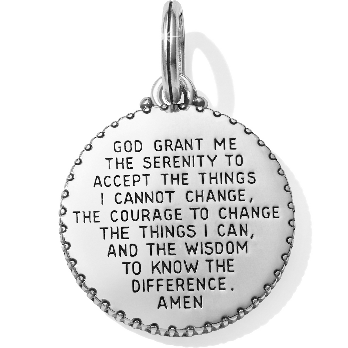 Silver plated Serenity Angel Amulet token engraved with the Serenity Prayer.