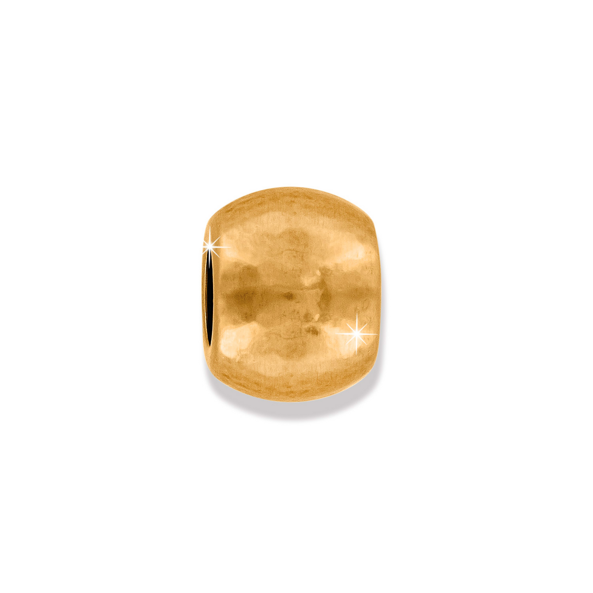 Gold plated Shine Bead with a smooth, polished finish and a central hole for charm carriers.