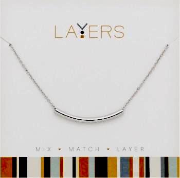 Silver curve bar layered necklace with mixed chain lengths