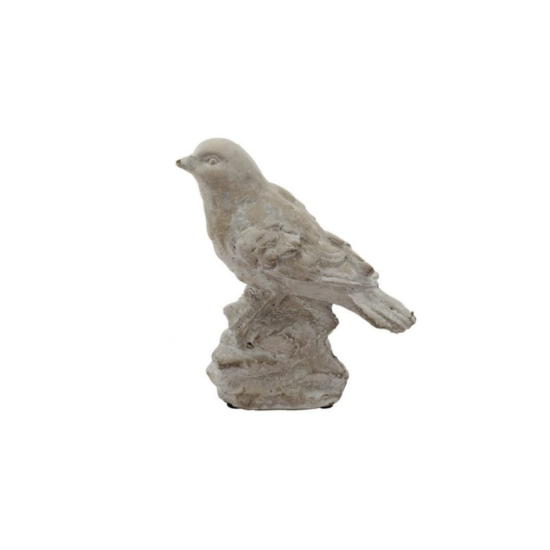 Skye Watchful Bird cement figurine in a weathered grey finish, perched on a rock base.