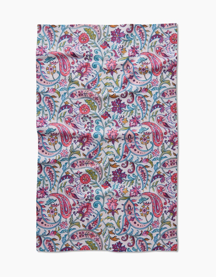 Spring Tea Towel in light green waffle weave with floral print