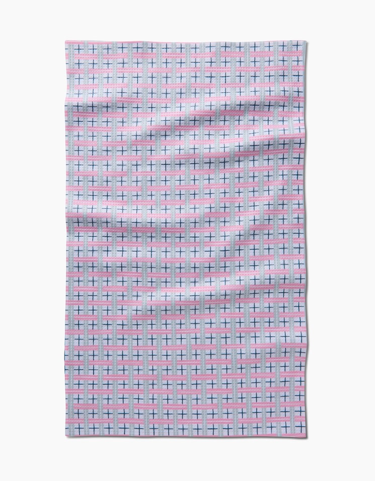 Spring Cottage Plaid tea towel with waffle weave construction in recycled polyester.