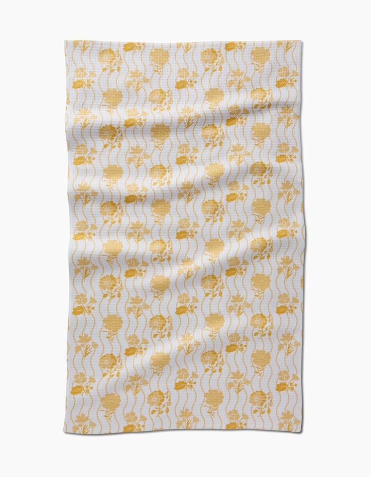 Spring Wave tea towel in recycled polyester waffle weave with single-sided print.