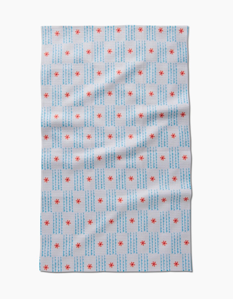 Spring Tea Towel in floral ziggy print with waffle weave construction