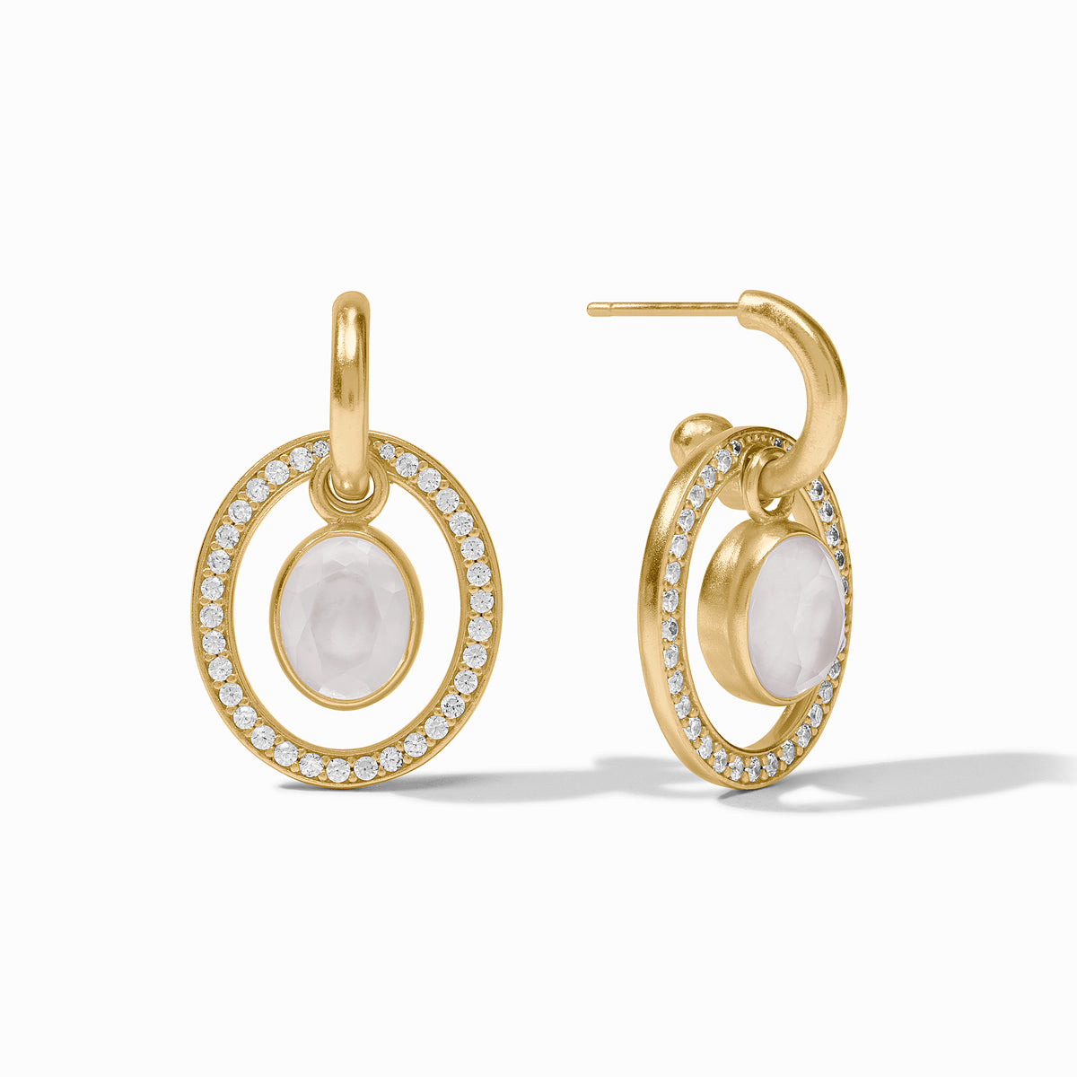Gold Stardust 6-in-1 earrings featuring iridescent clear crystals and pavé-set accents.