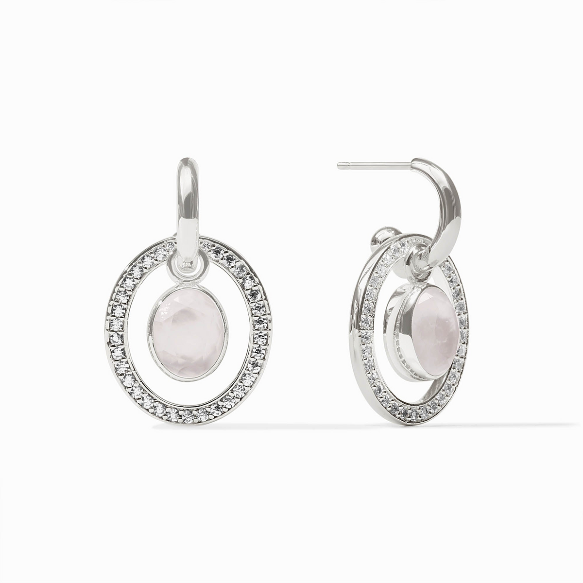 Stardust 6-in-1 silver plated earrings with iridescent clear crystal and CZ halo.