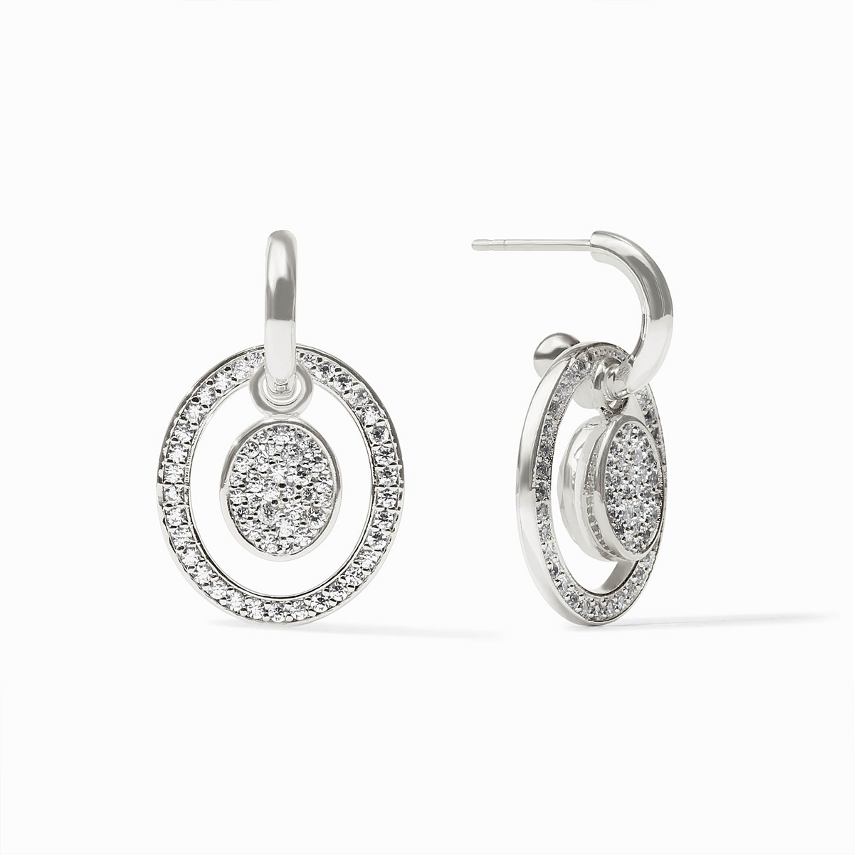 Silver-plated Stardust 6-in-1 earrings with iridescent clear crystal and CZ pave circle charms.