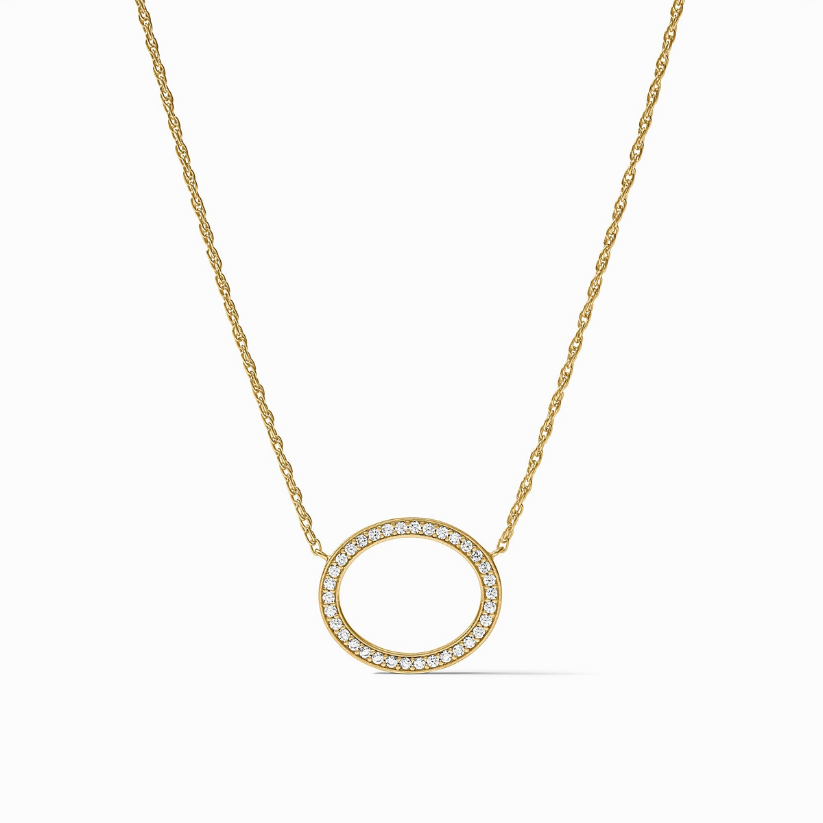Stardust Delicate Necklace in 24K gold plate with a circular CZ-encrusted pendant.
