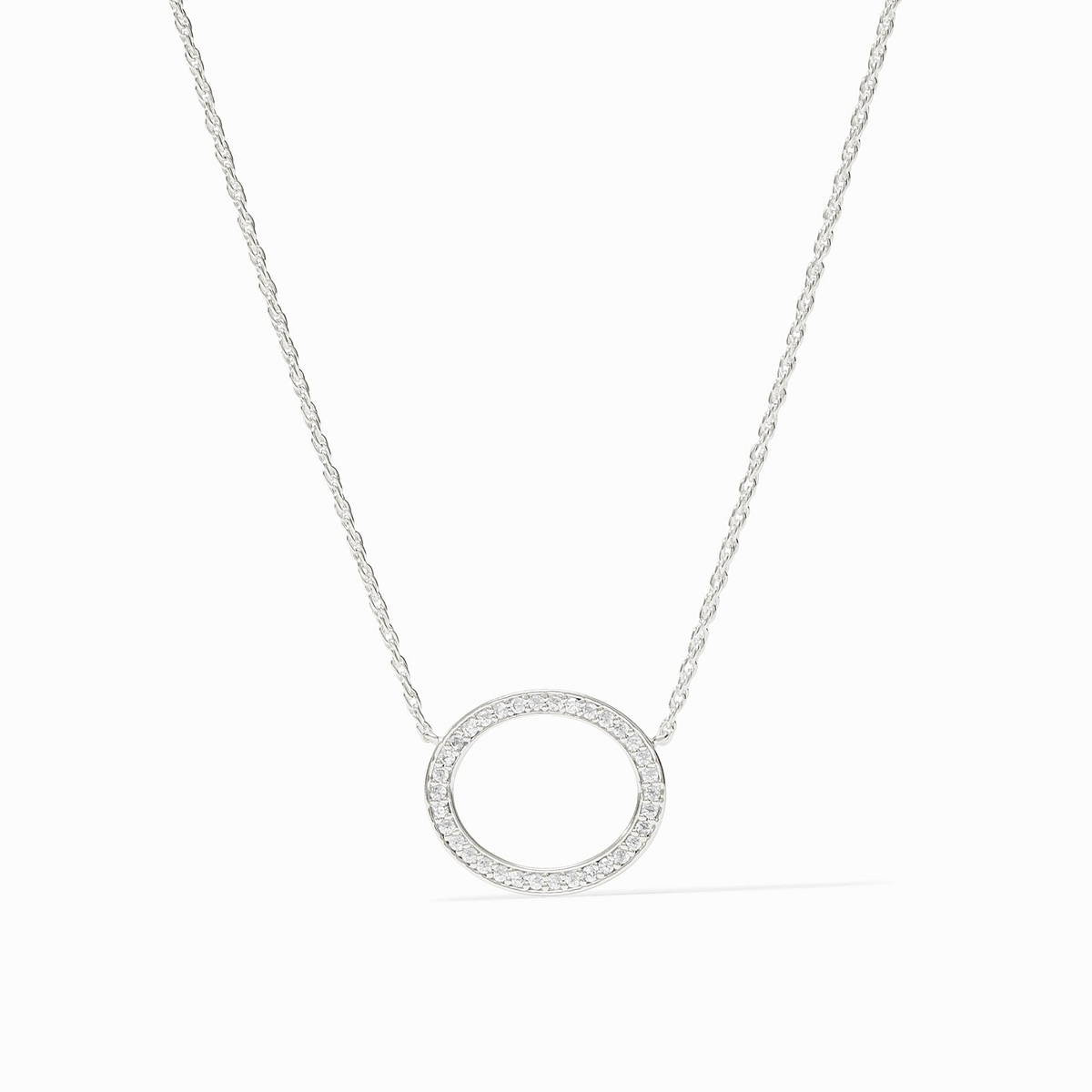Stardust Delicate Necklace in silver with a circular pendant featuring cubic zirconia stones.