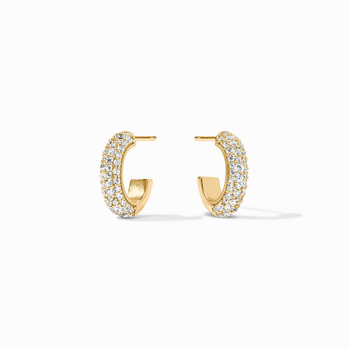 A pair of 24K gold plated Stardust Hoop earrings with pavé cubic zirconia stones and post backs.