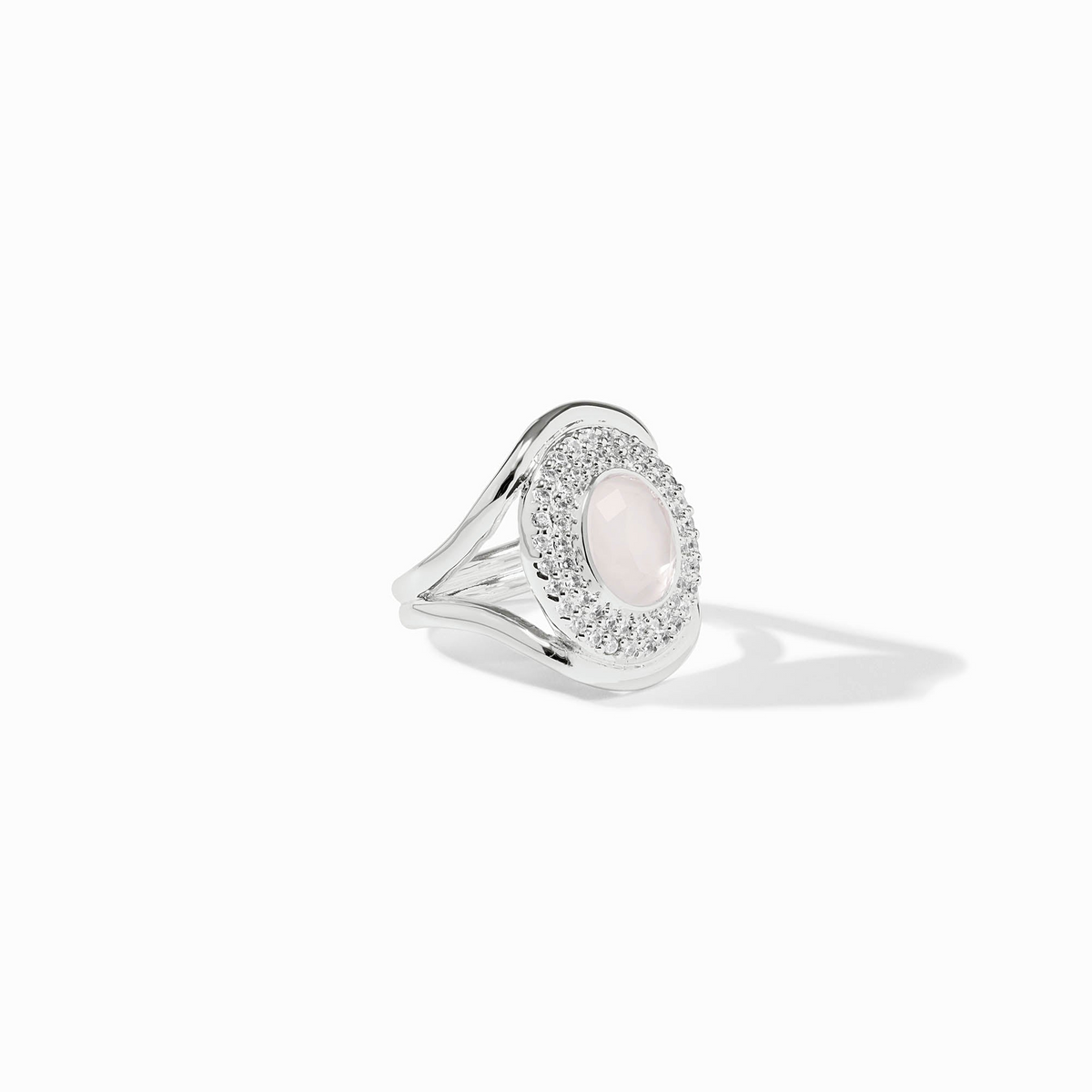 Stardust Statement Ring in silver with an iridescent clear crystal center and CZ accents.