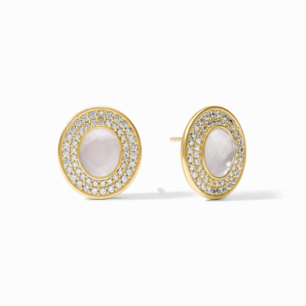 Stardust Stud earrings in 24K gold plate with iridescent clear crystal and CZ accents.