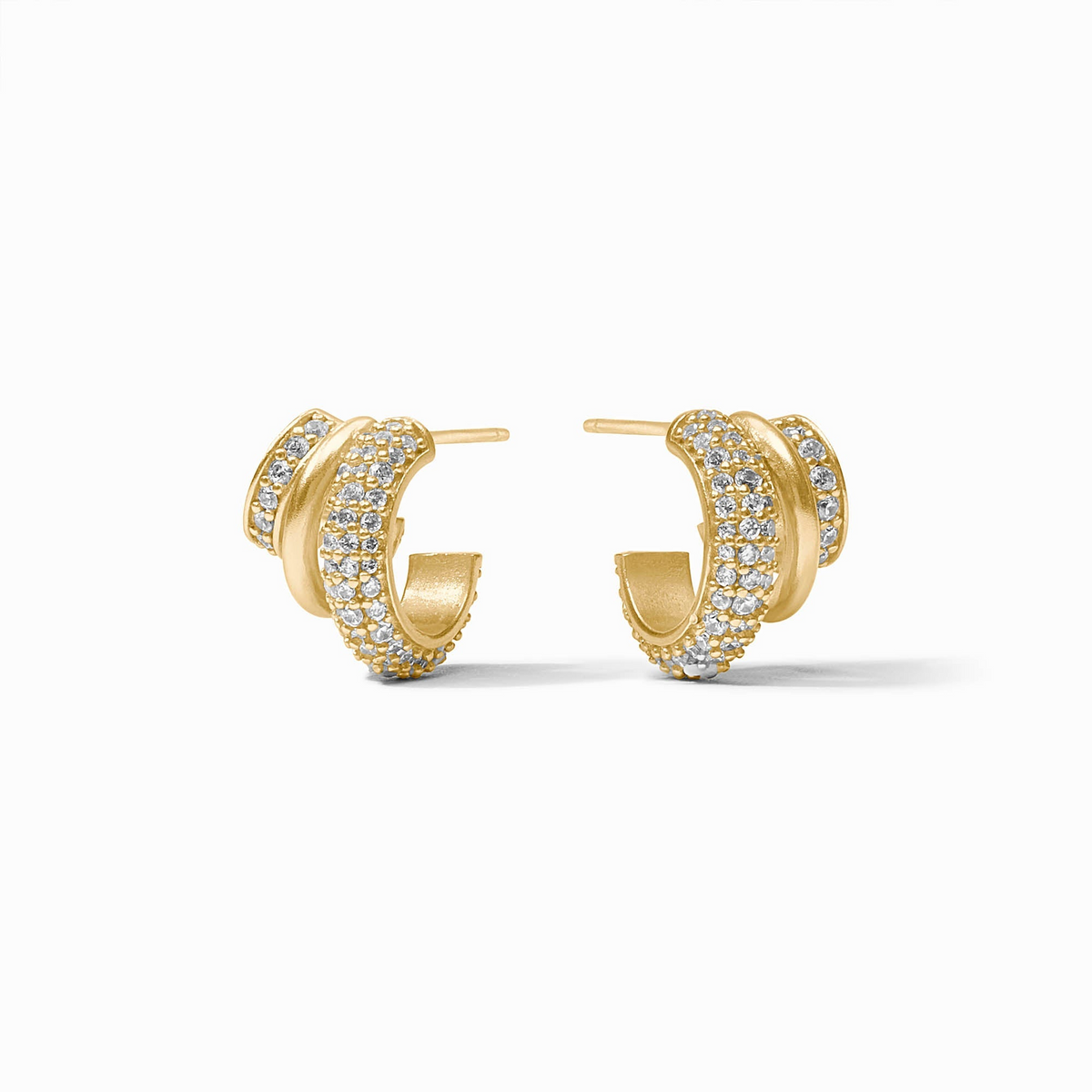 Stardust Triple Hoop earrings in 24K gold plate with cubic zirconia pavé detailing.