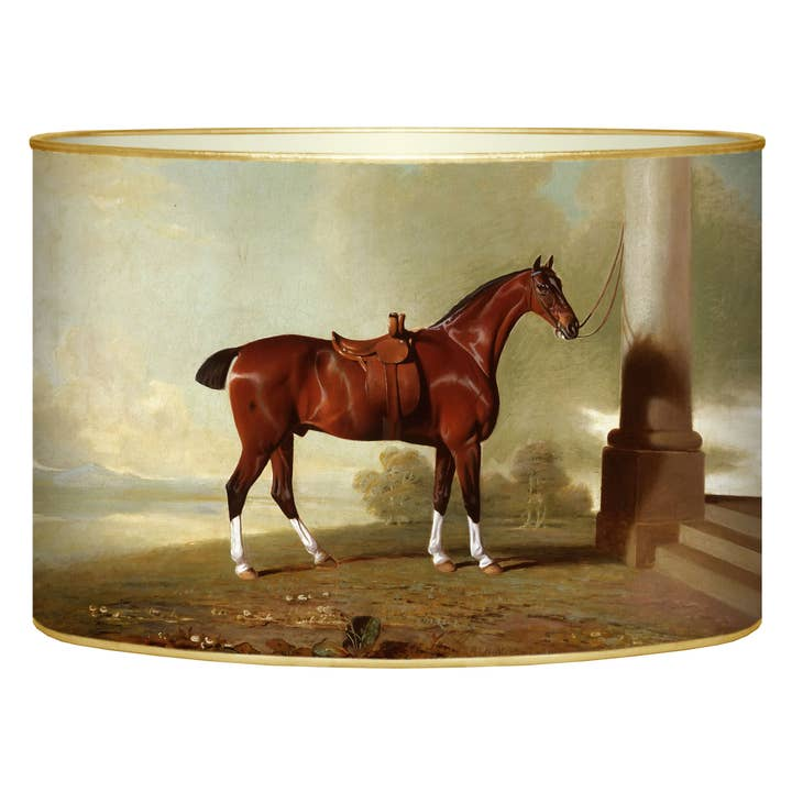 The Chestnut Hunter Letter Box featuring a classic painting of a saddled horse by a stone pillar.