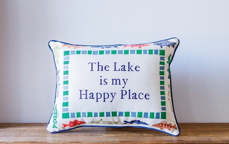The Lake is my Happy Place Pillow with Fish border