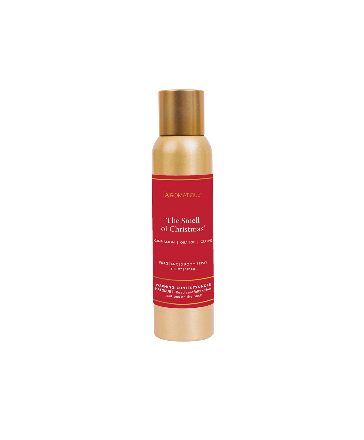 The Smell of Christmas Aerosol Room Spray in a gold 5 oz bottle with a red label.