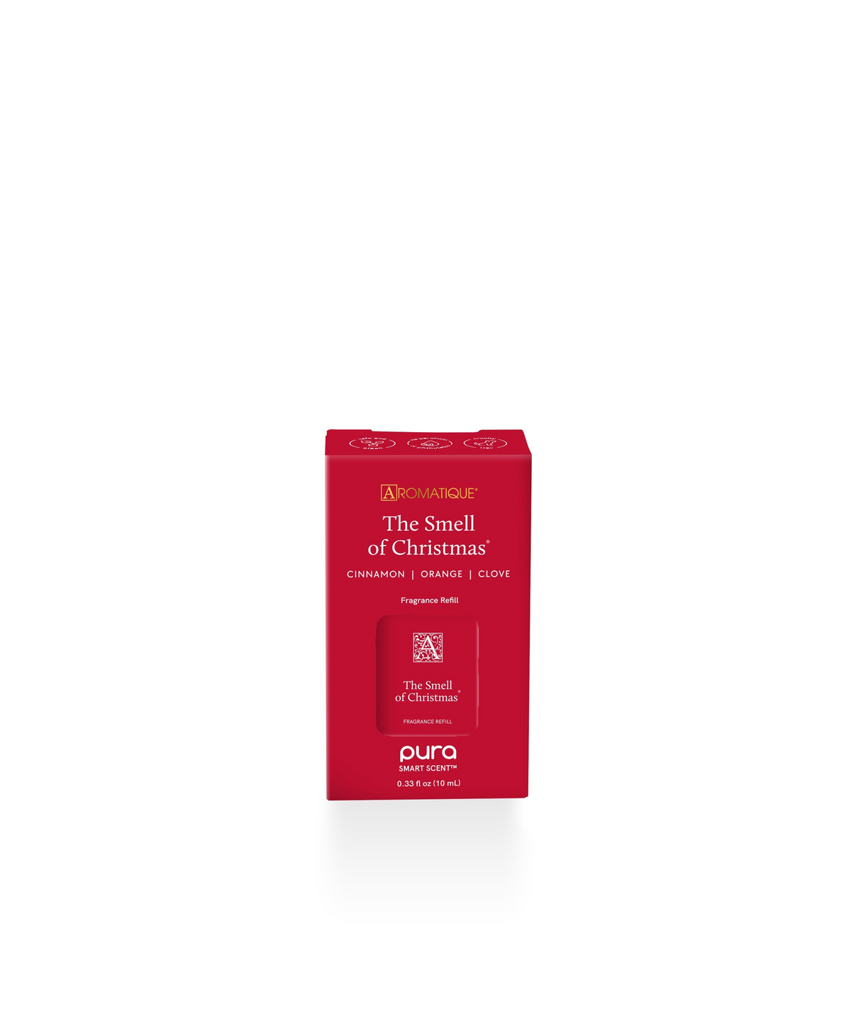 Red box for The Smell of Christmas Pura Smart Scent fragrance refill with cinnamon, orange, and clove.