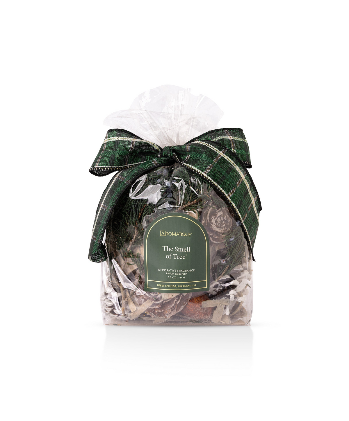 The Smell of Tree decorative fragrance bag with green plaid bow and natural botanicals.