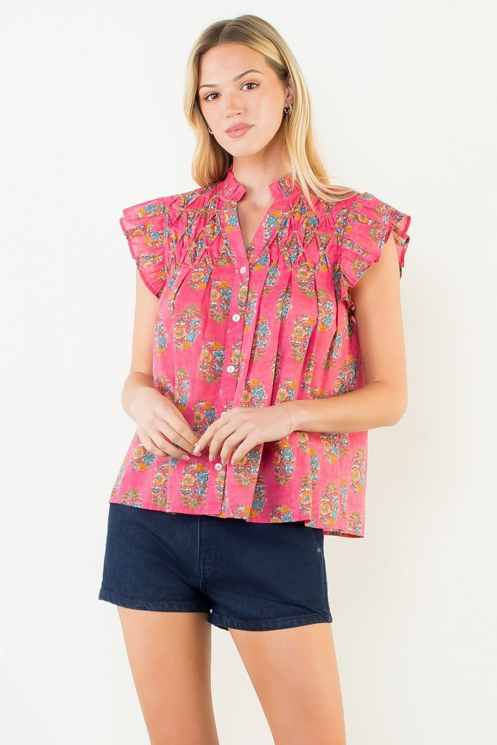 Natalie Flutter Sleeve Floral Pattern Top