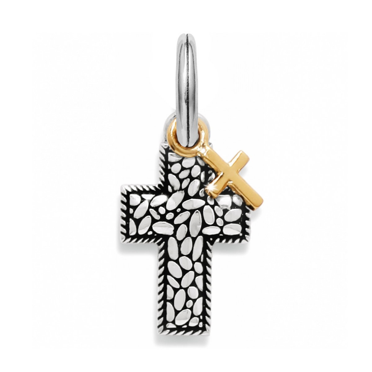 True Faith Charm featuring a silver patterned cross with a small gold-tone cross accent.