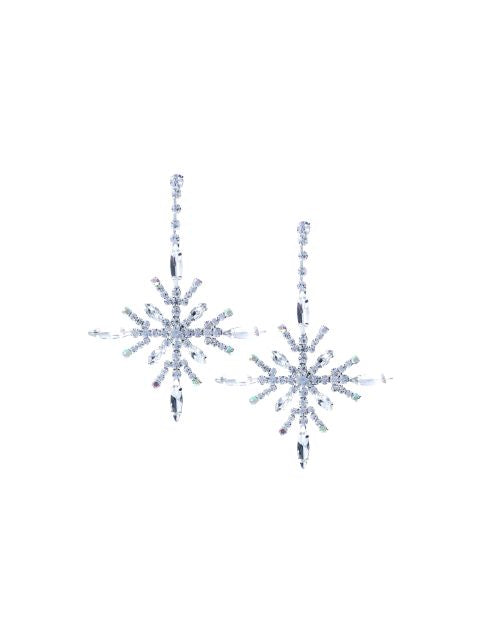 3.25 inch drop crystal snowflake earrings with shimmering silver-toned stones.