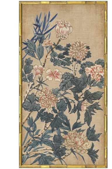 Veil of Ink wall art featuring a dark ink wash floral pattern with thin leaves on a light background.