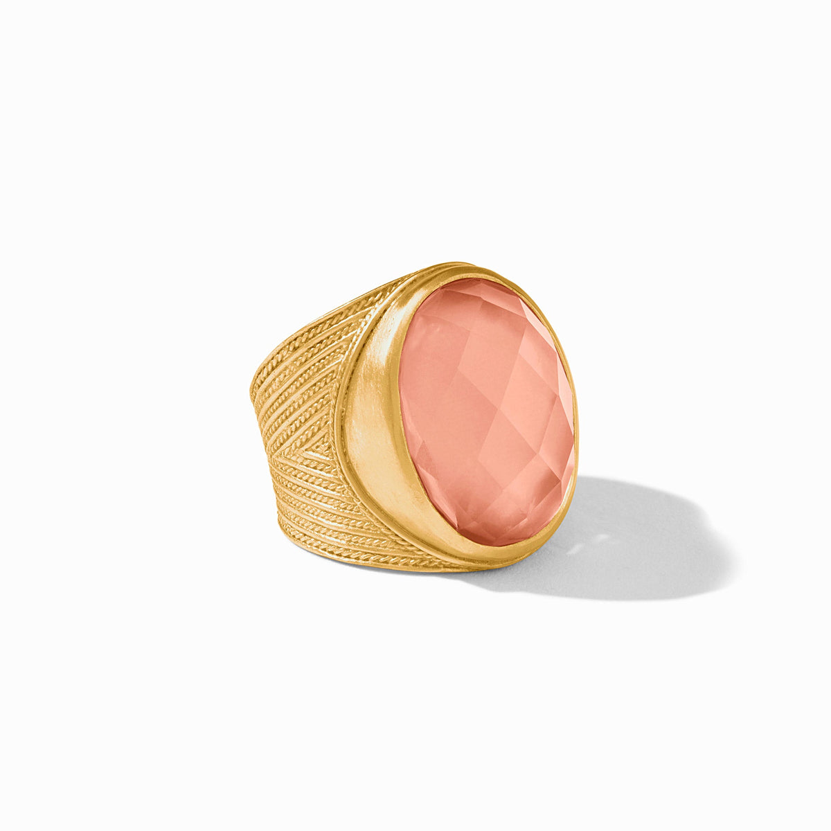 Verona Statement ring in iridescent melon glass with adjustable gold plate band.