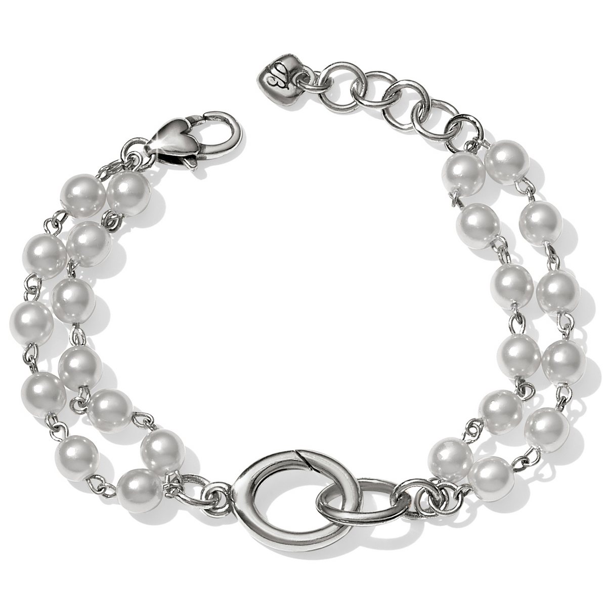 Victoria Charm Bracelet with double-strand glass pearls and silver-plated adjustable lobster clasp.