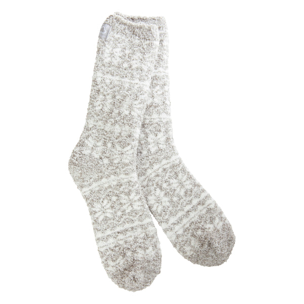 Cozy Winter Crew socks in a soft knit texture with ribbed cuffs.