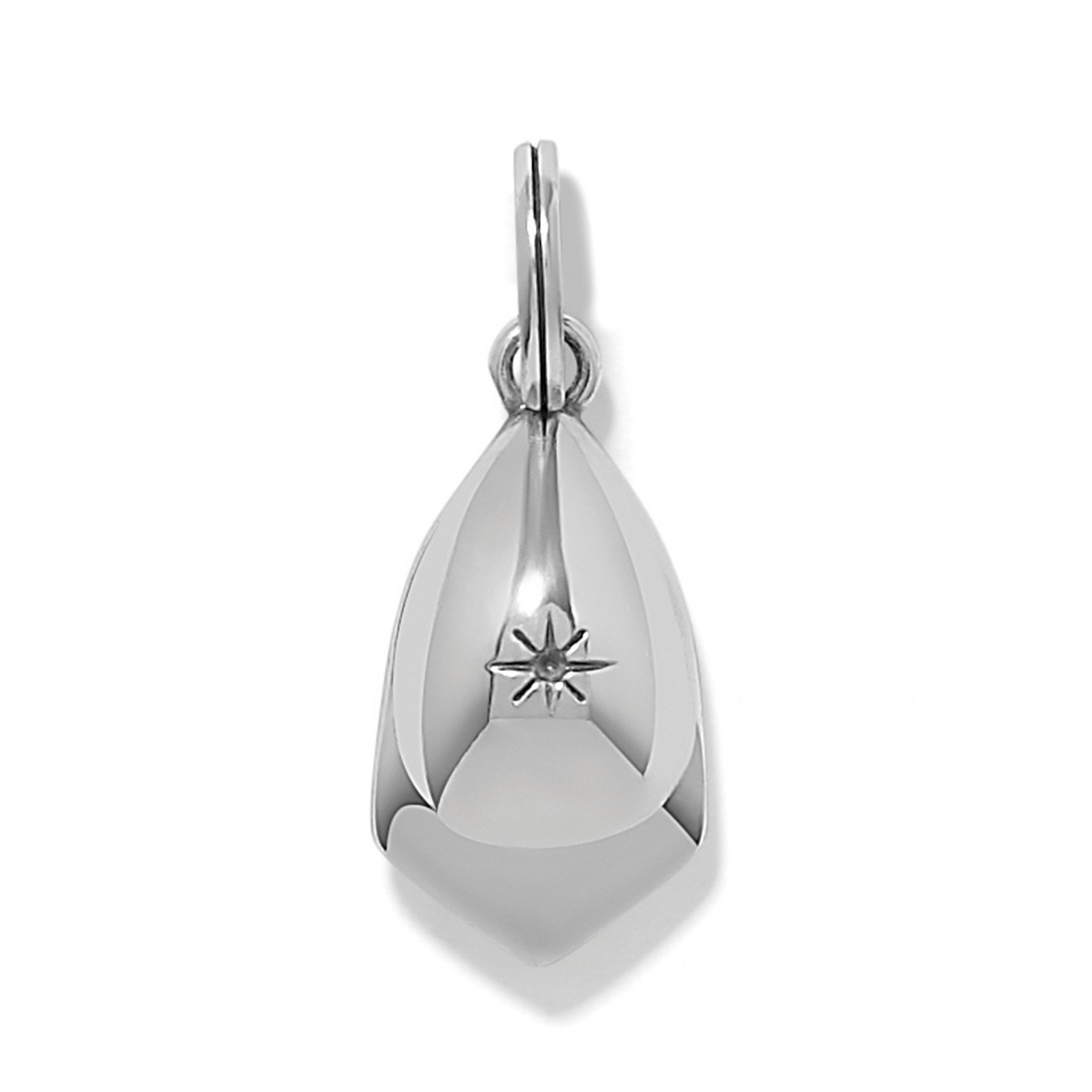 Silver-plated Zella Amulet pendant with a teardrop shape and a star-set crystal detail.