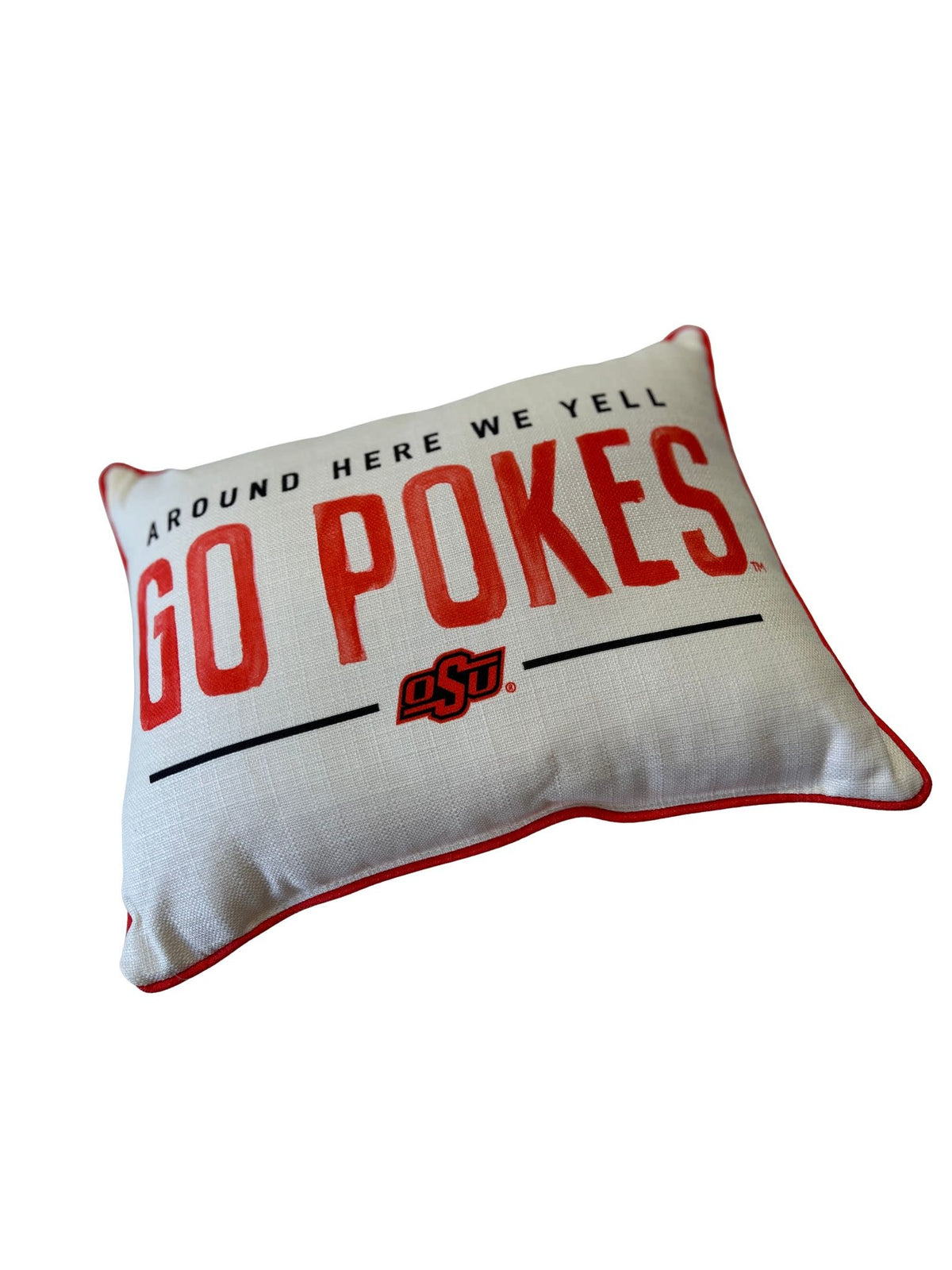Oklahoma State Around Here pillow with accent piping in team colors