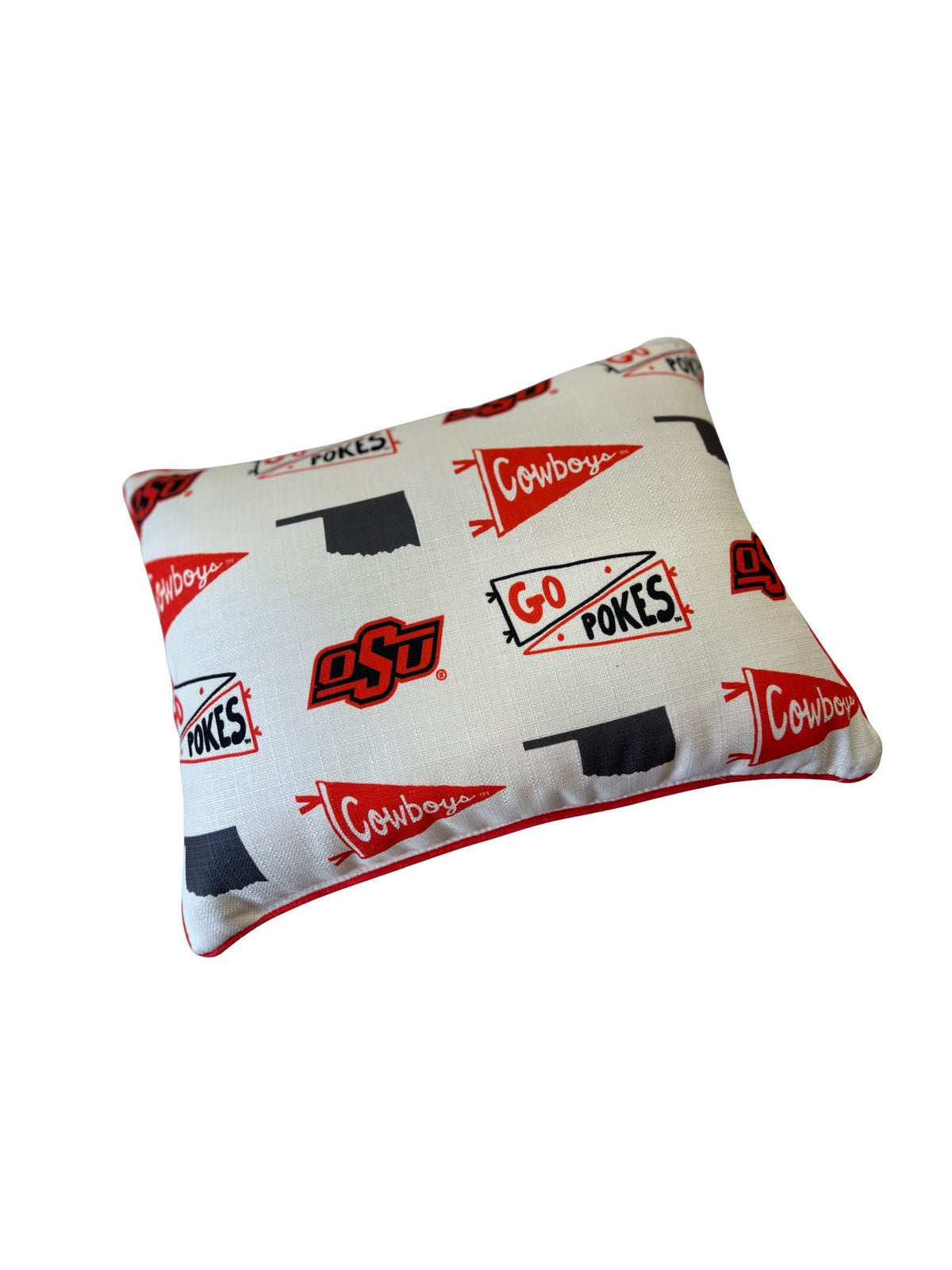 Oklahoma State Collegiate Cluster Pillow with detailed piping in team colors