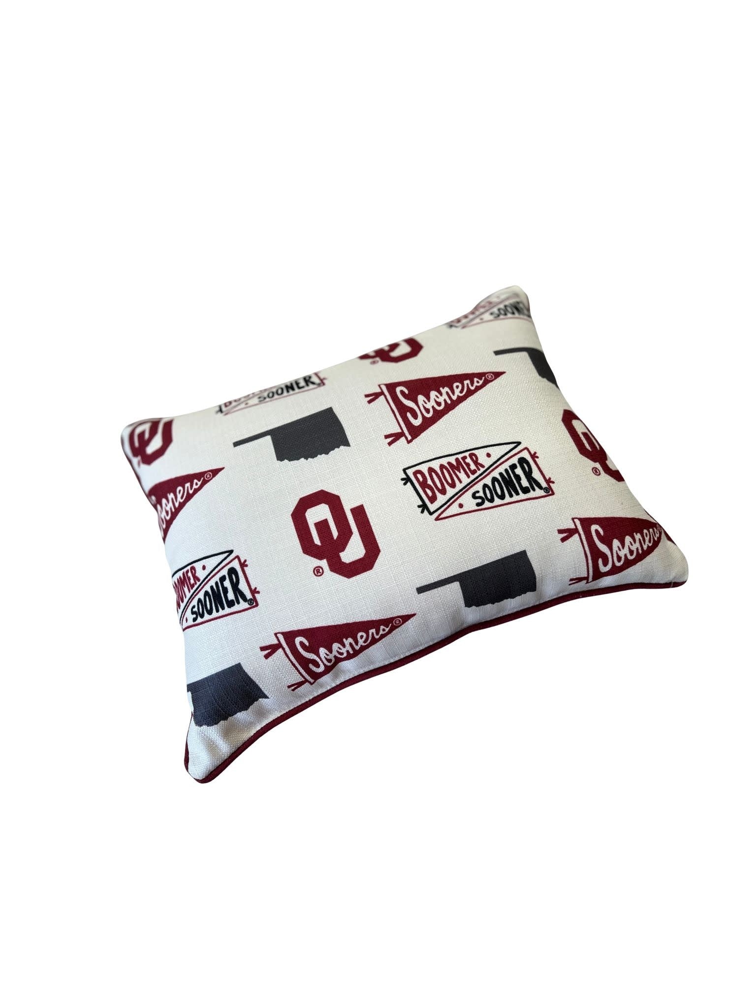 Oklahoma Collegiate cluster pillow with bold team colors, accent piping trim, and a coordinated back panel.