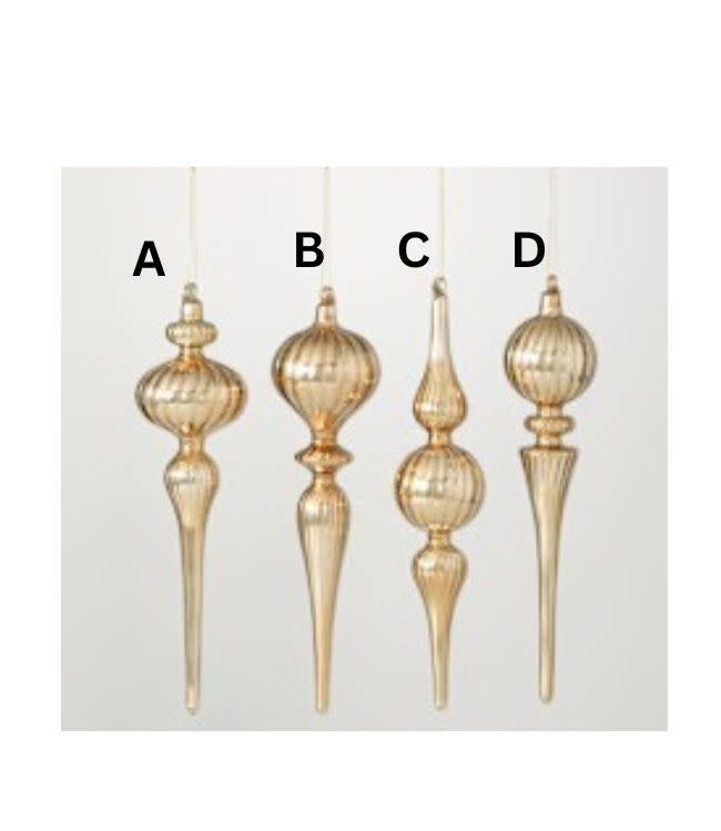 Twelve-inch gold glass finial drop ornament with a classic bell shape.