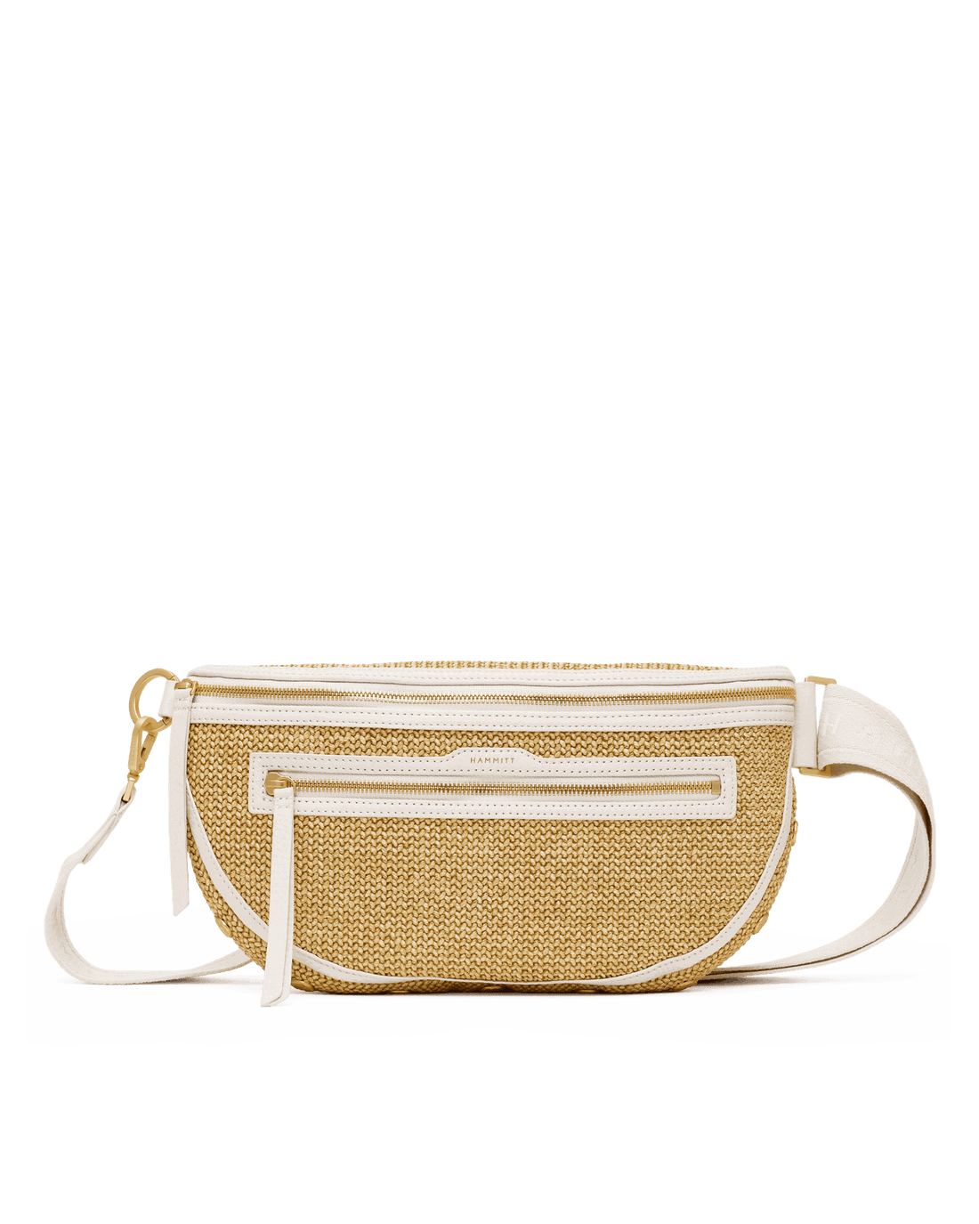 Large Charles crossbody bag in Calla Lily white raffia with brushed gold hardware.