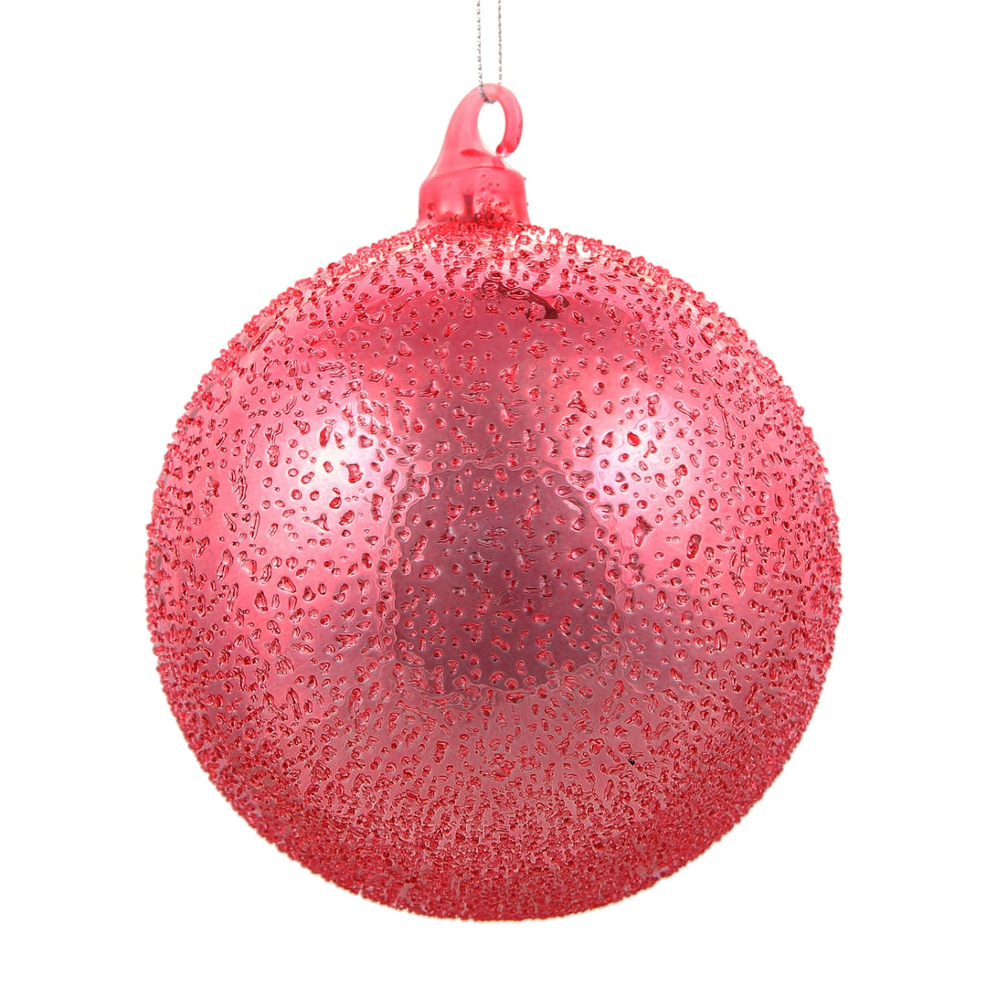 120mm coral glass Christmas ball ornament with a textured beaded finish and hanging loop.