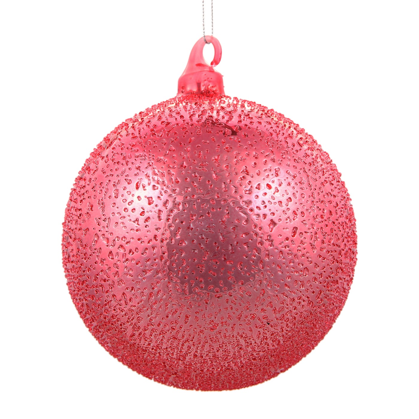 120mm coral glass Christmas ball ornament with a textured beaded finish and hanging loop.