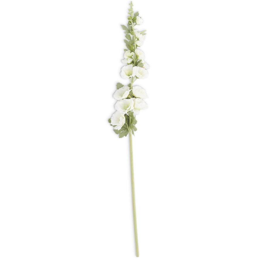 43-inch hollyhock stem artificial plant with PE iron wire structure in a natural green fabric finish.