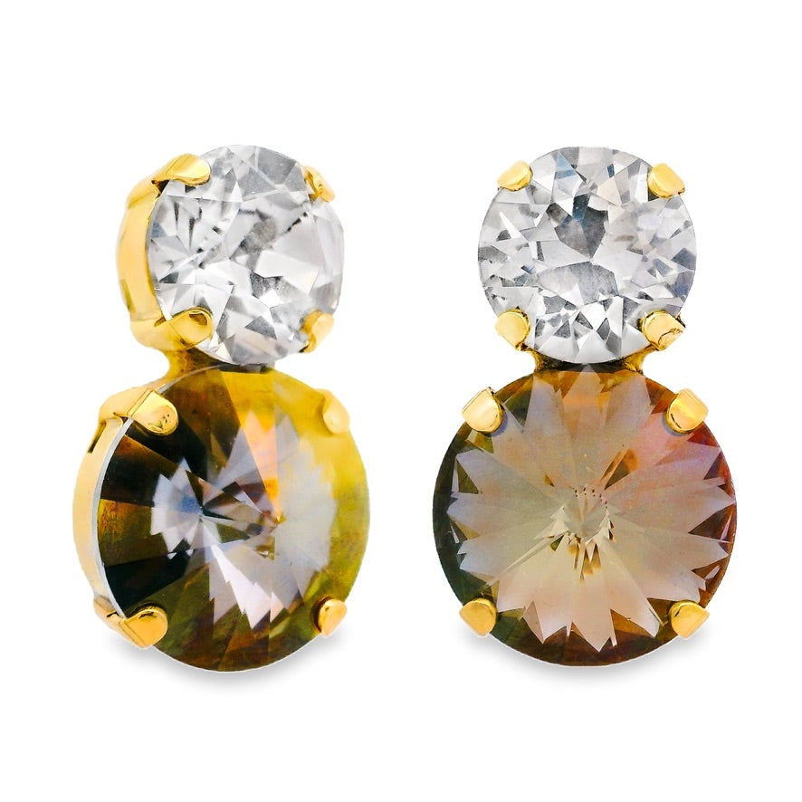 Maegan earrings with brass base metal and dazzling crystals