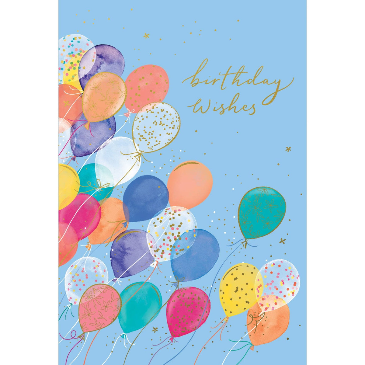 Gold foil balloon with 'Happy Birthday' text inside a circular shape.