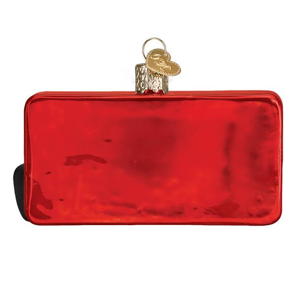 Red rectangular glass Christmas ornament for a new driver with a gold heart charm.